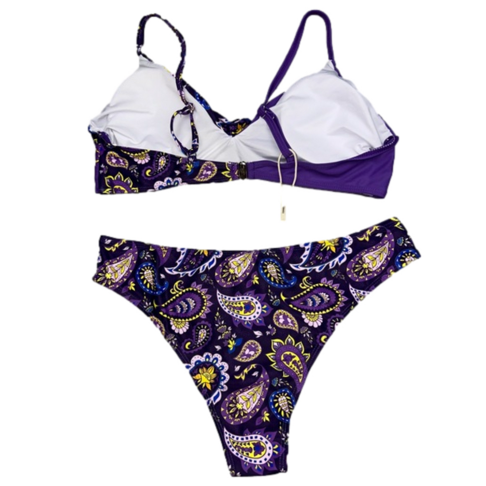 OYOANGLE Purple Paisley Bikini Set Large - Picture 4 of 7